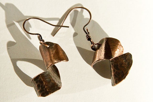 Copper Earrings Half Textured Swirl (pair)