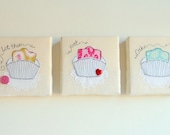 cake trio of freestyle embroidery on box canvas