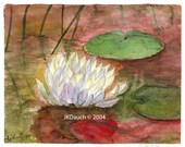 Lily on Sunset Pond - PRINT  Original Watercolor painting by Jamie Dauch a Michigan artist