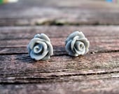 Gray Rose Stud Earrings