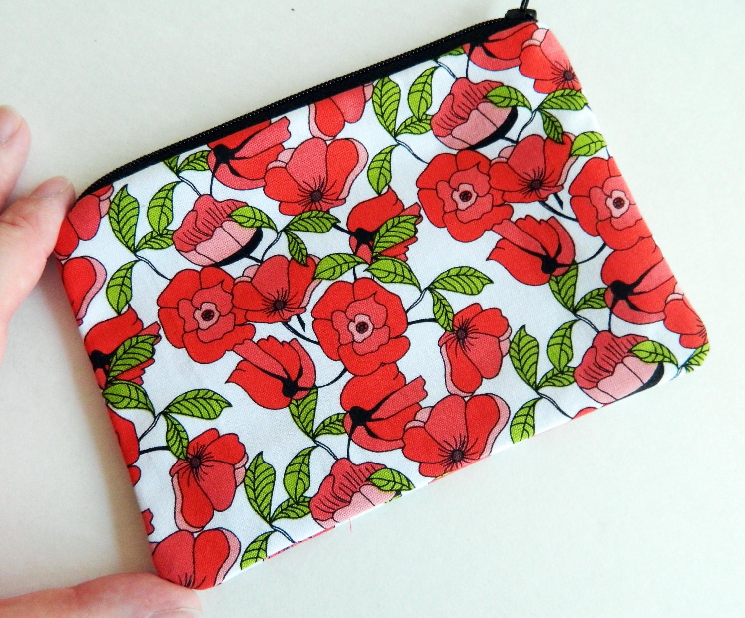 Flower Coin Purse- Red and White- White coin purse- Red Coin purse