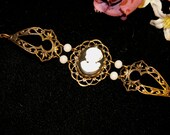 SALE Handcrafted OOAK Vintage antique gold filigree Cameo Bracelet