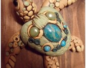 Handmade driftwood Jewellery box with sculpted polymer clay Turtle