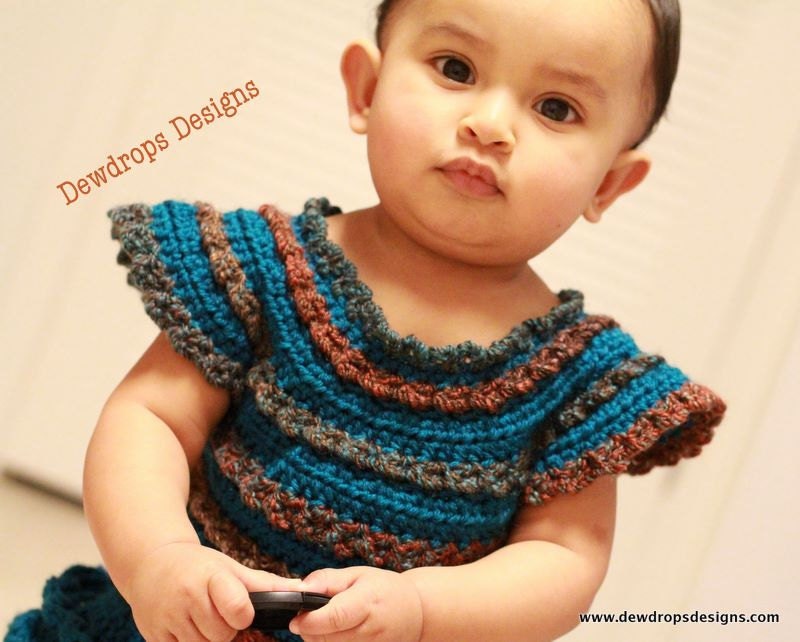 Pattern Crochet Ruffle Dress Headband Flower Girl baby Toddler Easy Beginner Pictures Dewdrops No: 220