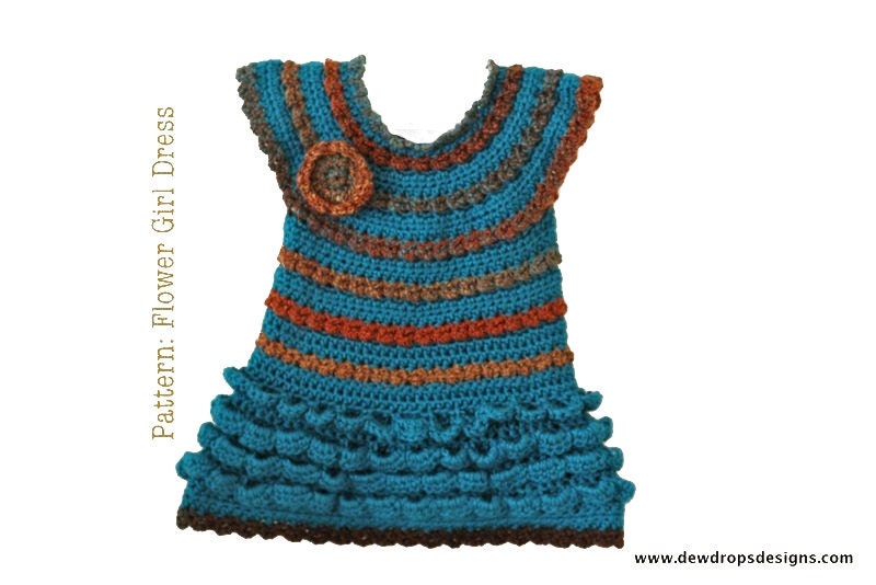 Pattern Crochet Ruffle Dress Headband Flower Girl baby Toddler Easy Beginner Pictures Dewdrops No: 220