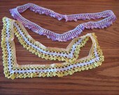 2 Vintage Pillowcase Filet Crohet Lace Trims, Yellow and Purple, 2 Yards Total