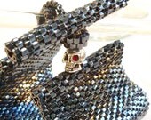 Silver Skull Gunmetal Hex Cut Seed Bead Wide Cuff Bracelet