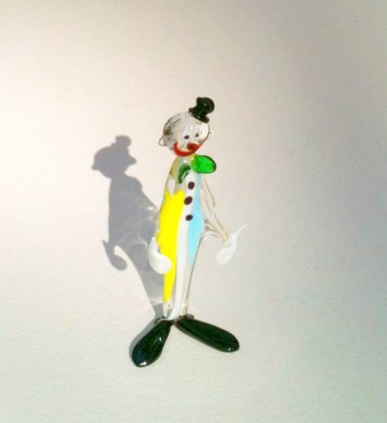 Vintage Clown " Thumbs Up", Murano Glass Clown. Rainbow of Colors Red Yellow Green Blue Black and White