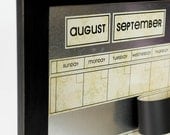 Large Magnetic Dry/Wet Erase Calendar with 6 weeks Showing at All Times. Cream/Green Vintage  with Black Frame