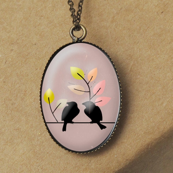 Bird on a Branch Pendant Necklace, Wedding Love Birds, Lovebird Necklace, Bird Necklace, Bird Jewelry, Love Bird Necklace N156