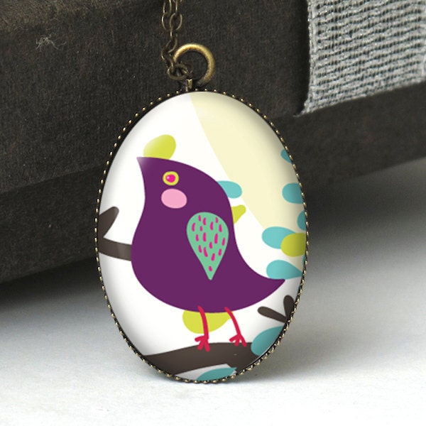 Bird on a Branch Pendant Necklace, Purple Bird Necklace, Bird Jewelry, Bird on Branch, Bridesmaid Gift, Wedding Jewelry, Bird Necklace N288