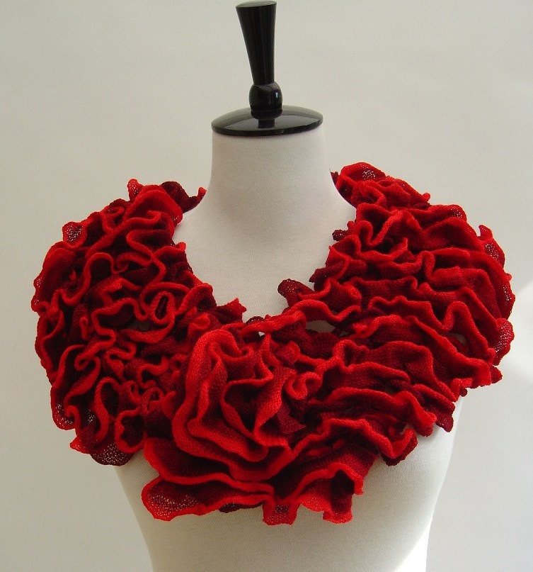 Ruffle Scarf Scarlet Red Retro Chic