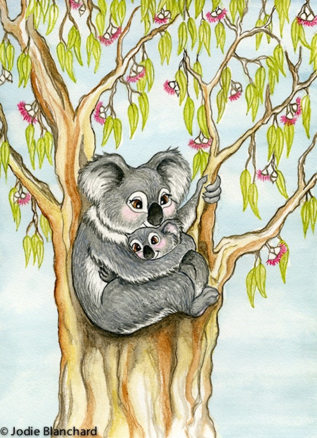 Australian animal painting" Koala Cuddles" 5 x 7 Print