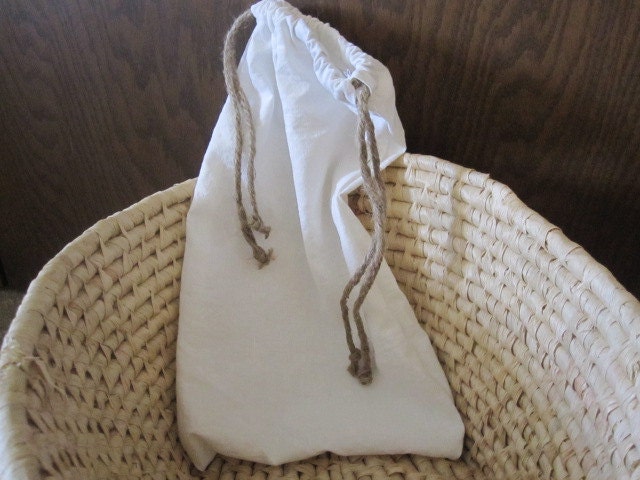 White Linen Drawstring Bag