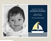 Nautical Birth Announcement - Printable - Baby Boy - sail boat - new baby - baby shower - Navy - Yellow - DIY Printable