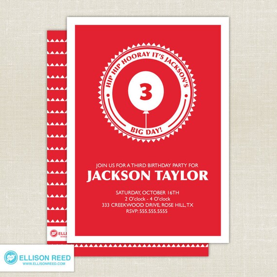 Balloon Invitation - 3rd birthday - first birthday - 2nd birthday - Birthday party - Party balloon - red - printable party - DIY printable Il_570xn