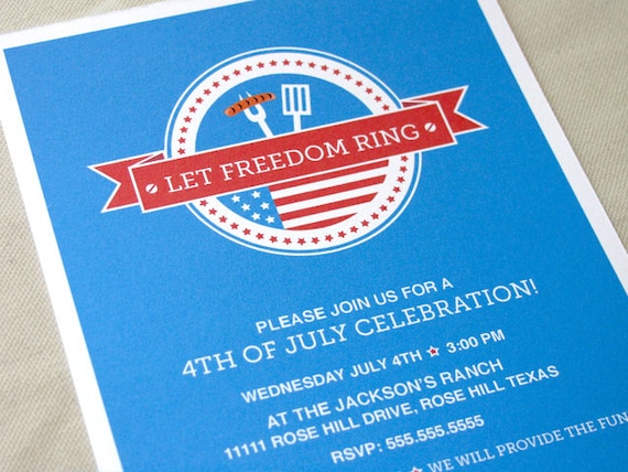 4th of July Invitation - 4th of july printable - BBQ invitation - Independence Day - Patriotic - Red - White - Blue - Stars - DIY Printable