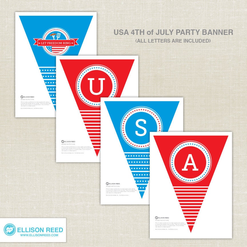 4th of July Printable - Printable Party - USA Party Banner - BBQ Party - Independence Day - Patriotic - Red - White - Blue - Stars Il_570xn