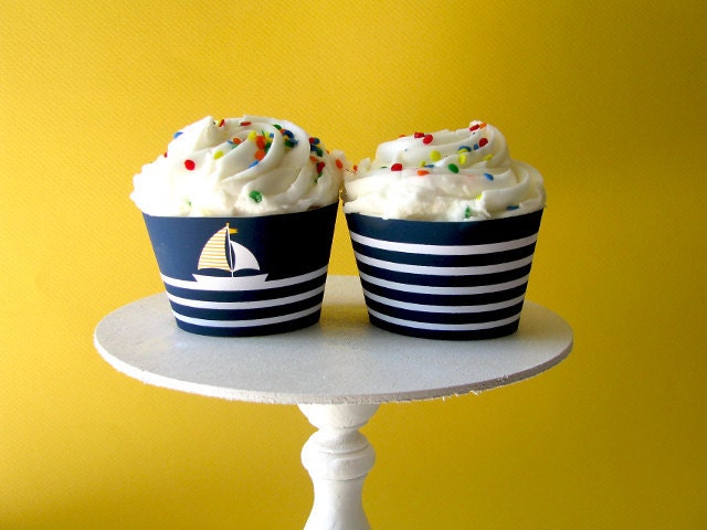 Nautical Printable Party - baby shower - Cupcake Wrappers - sail boat - 1st, 2nd, 3rd birthday - Boy - Girl - DIY Printable Il_570xn