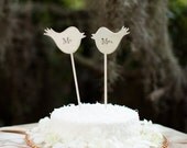 love birds wedding cake topper Mr & Mrs handstamped wooden distressed
