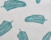quill in peacock blue green handprinted fabric panel