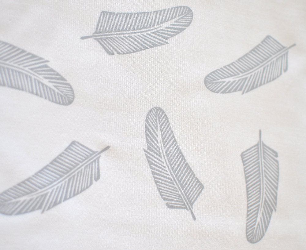 quill in pale grey on bone cotton handprinted fabric panel