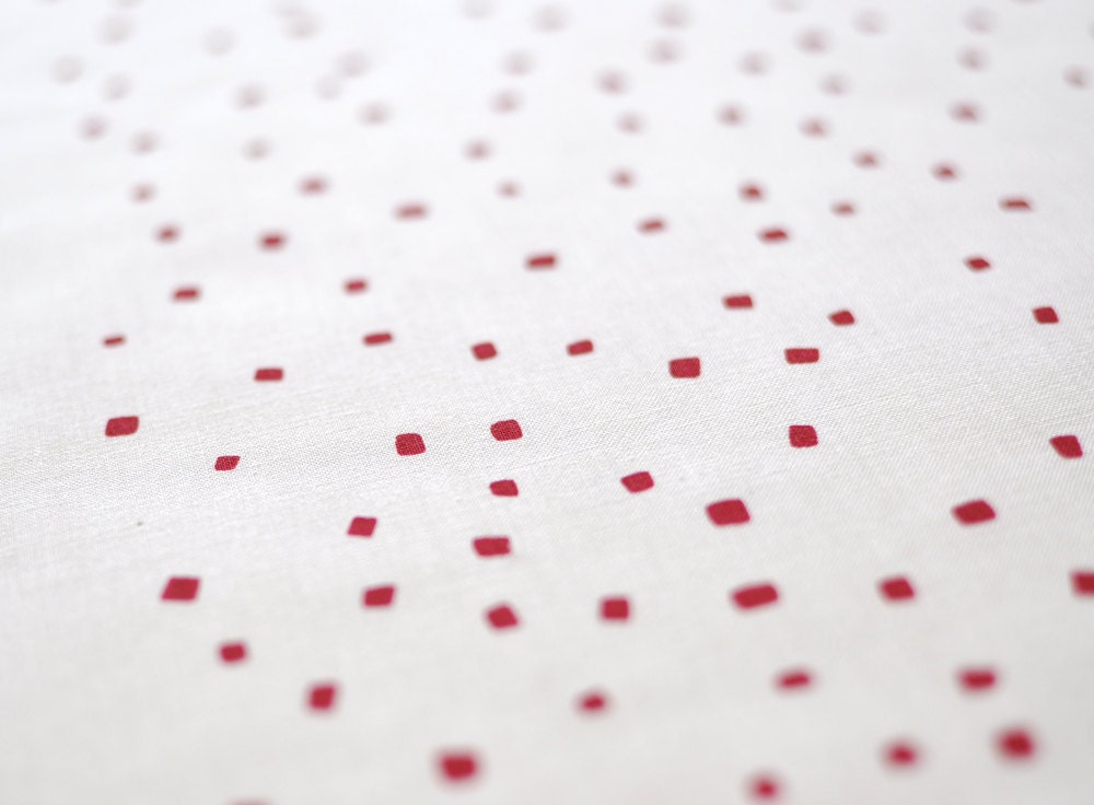 confetti in perfect red on pure white cotton handprinted fabric panel