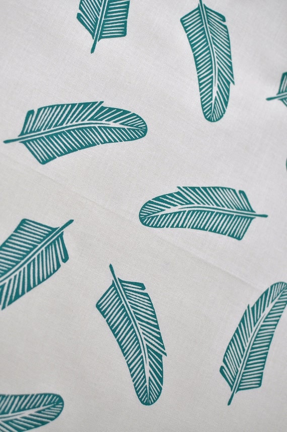 quill in peacock blue green handprinted fabric panel