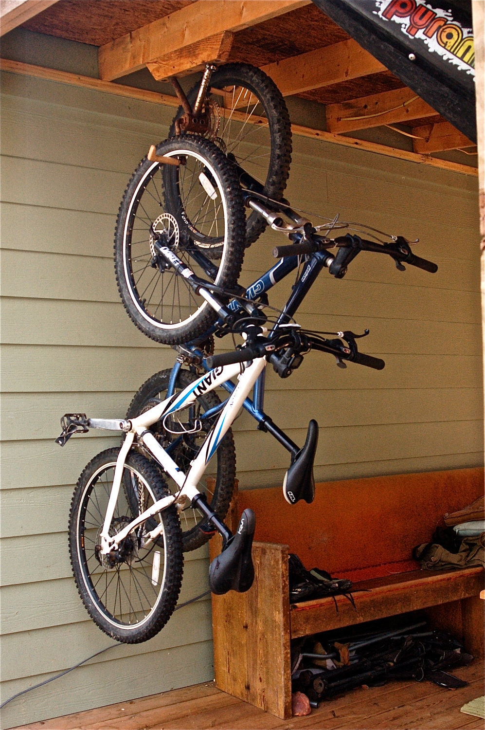 Bike Rack for 2 Bikes from Antique Bike Gear and Pedals - Ceiling or Wall Mount