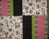 Modern Minky Baby Crib Quilt Blanket Handmade with Owls Birds and ABC
