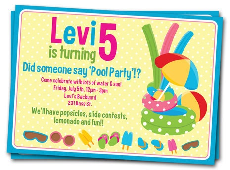 Birthday Party on Pool Party Invitations  Printable Girls Or Boys Birthday Invitation