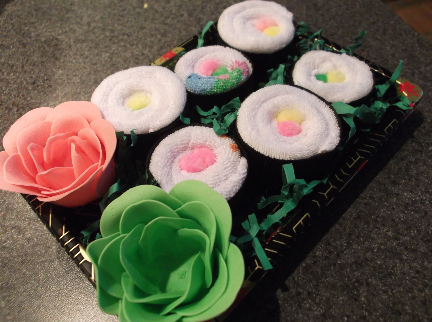 Baby Sushi  Gift Set -Baby Washcloth Shower Gift -Neutral Gender - Tuna Roll