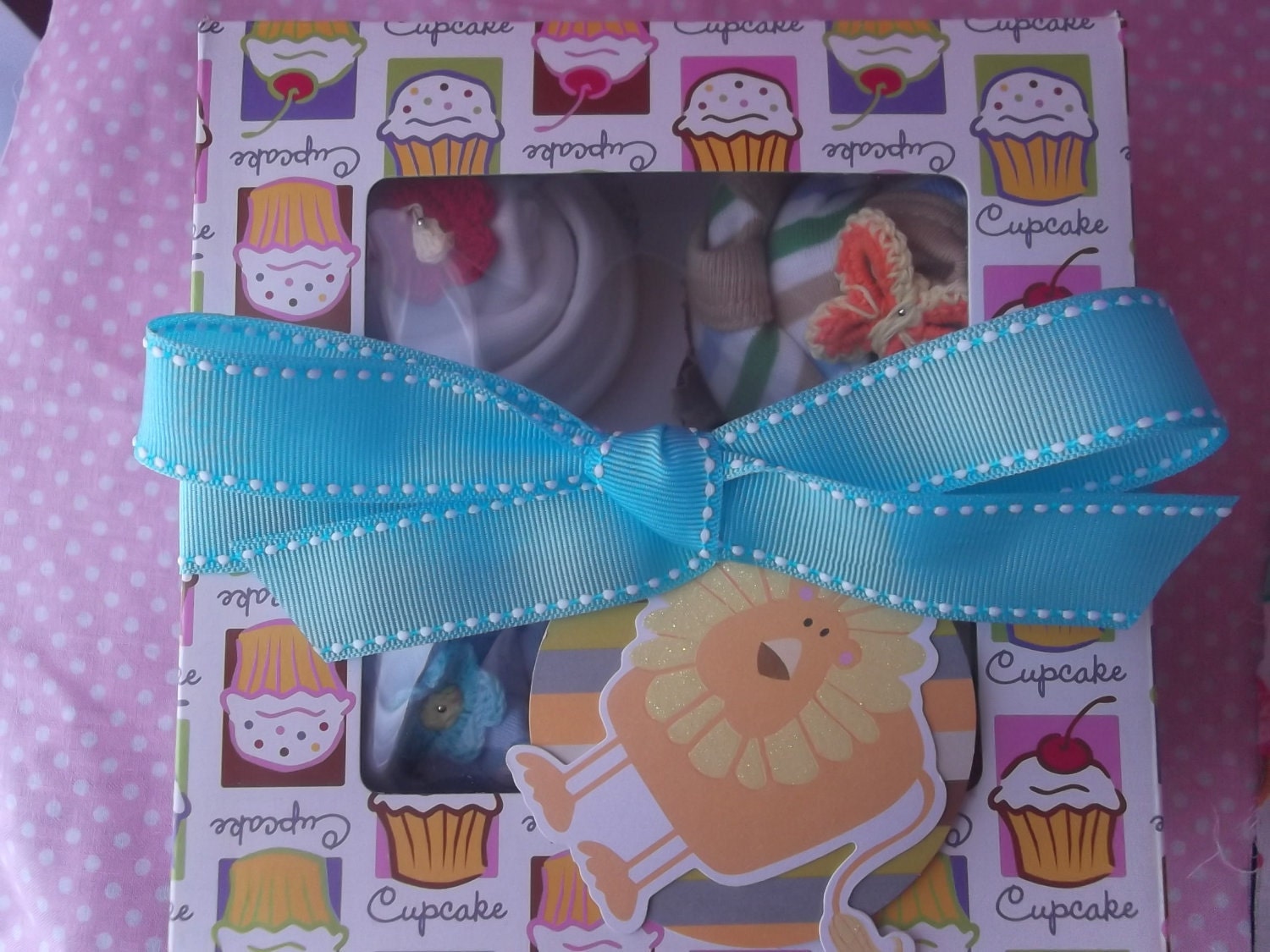 Onesie Cupcake Box Gift Set  - Baby Boy Cupcakes - Baby Cupcake - Unique Gifts...... 4 Onesies
