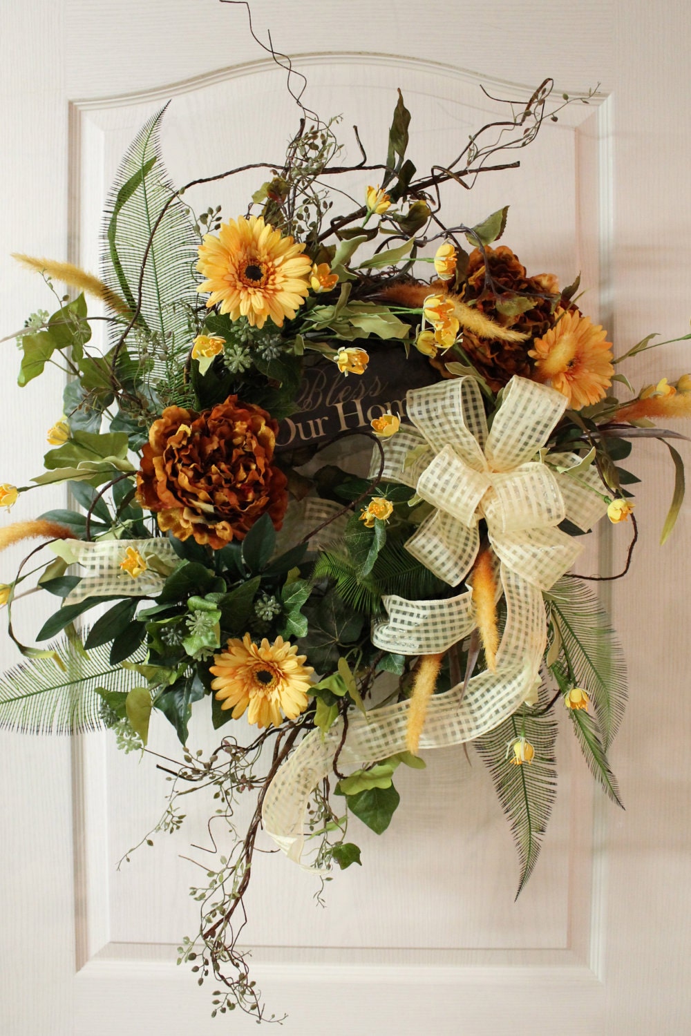 Spring Door Wreath Lg. Colorful  Bless Our Home -- FREE SHIPPING