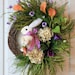 Easter Bunny Wreath, Straw Bunny, Hydrangeas, Lilies, Grass, Ferns, Wild Flowers -- FREE SHIPPING