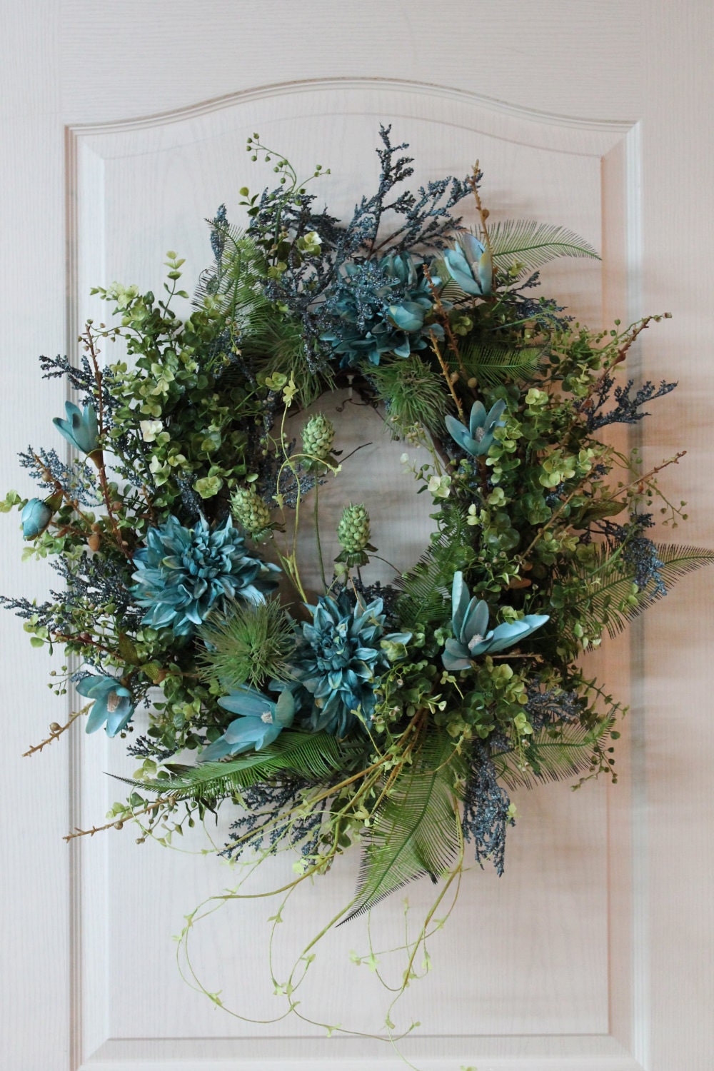 Beautiful Teal Blue and Lime Green Front Door Summer Wreath -- FREE SHIPPING