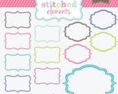 Stitched Frames Digital Clipart - 12 Pieces for Personal & Commercial Use