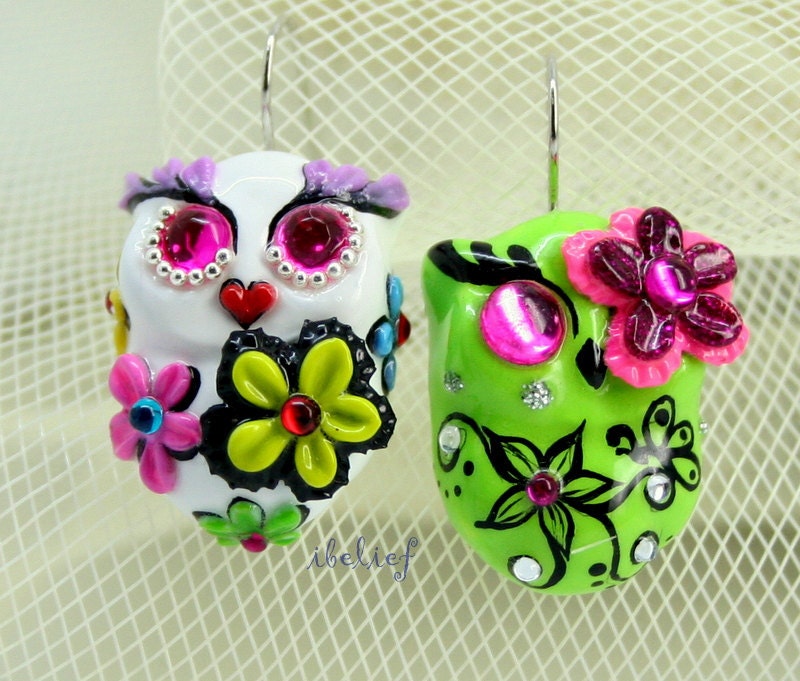 OWL NIGHT of handmade owls earrings EW0040