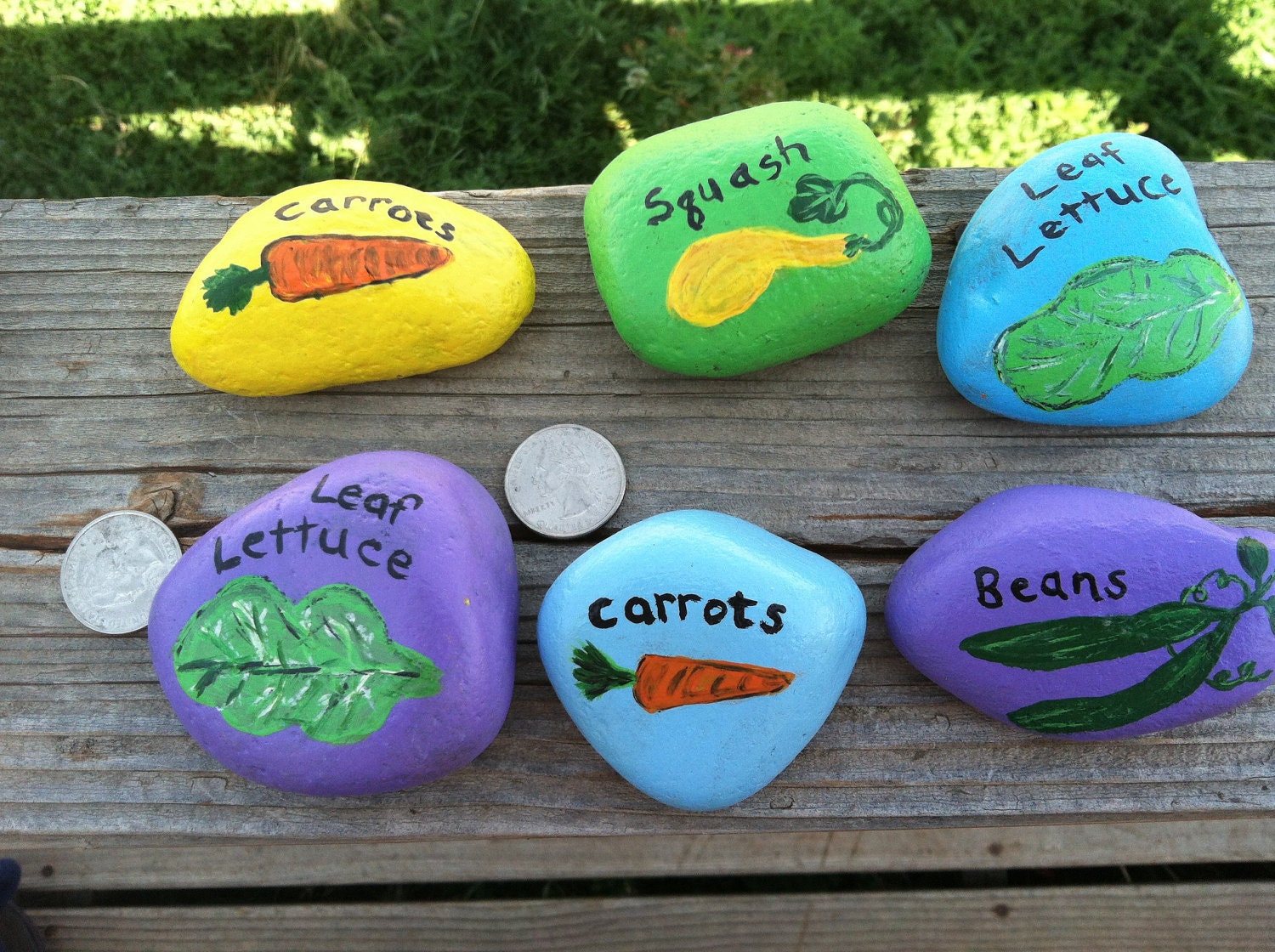 Custom Hand painted garden stones, rock art, spring,  vegetables, flowers, carrots, lettuce, peppers, tomatoes, cucumber, mother's day