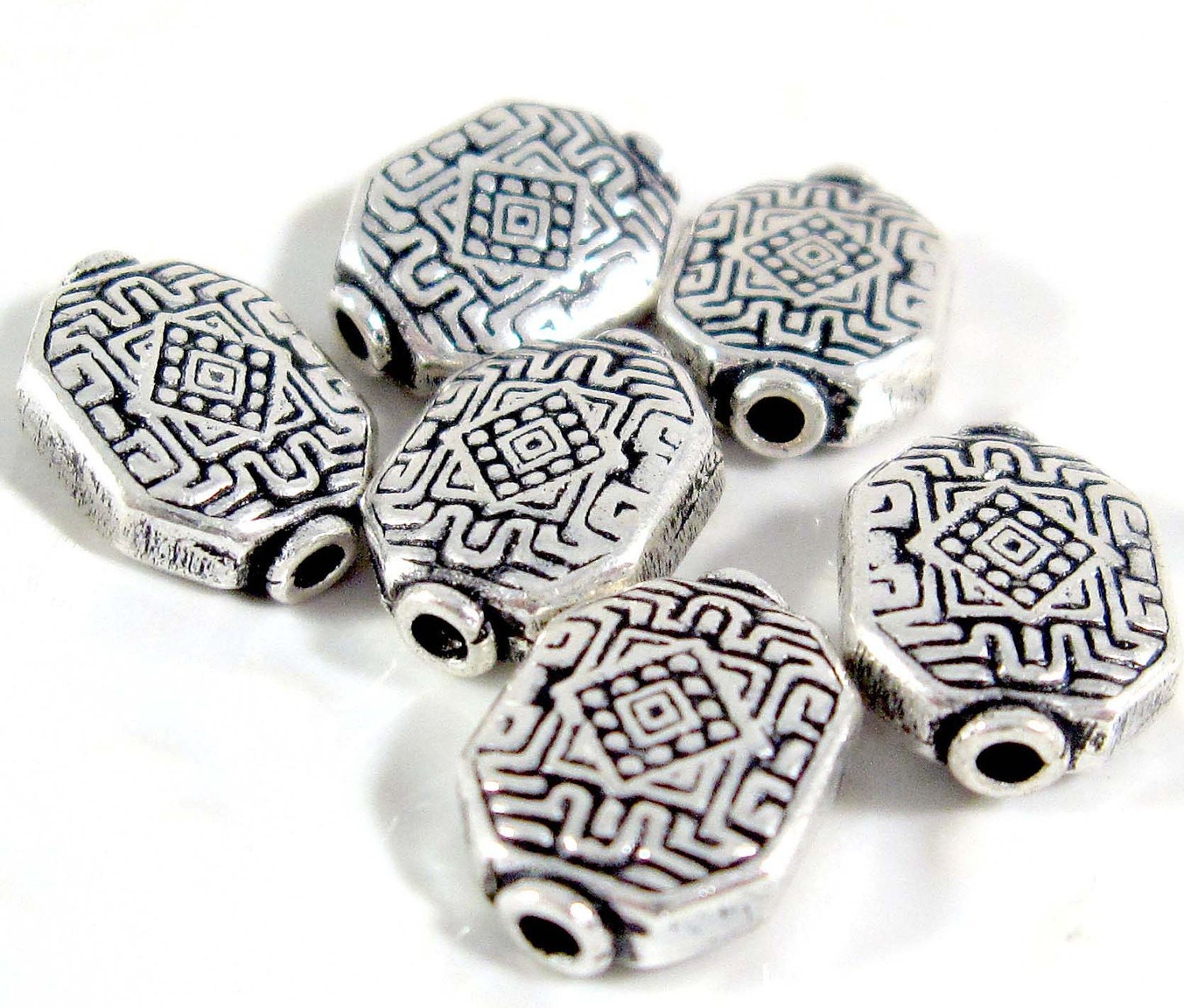 Qty 6: Antiqued Sterling Silver Beads, 12x9mm