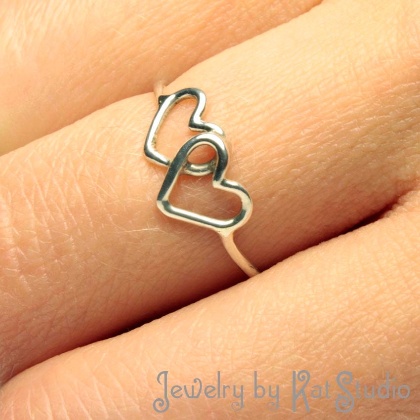 Handmade Jewelry - Ring - Two Hearts - Sterling Silver 925