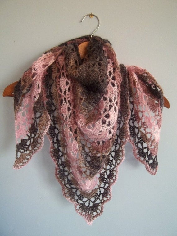 Woodrose Crochet Shawl Scarf lace wrap handmade mohair shawlette