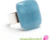 Baby blue square party ring, contemporary jewelry