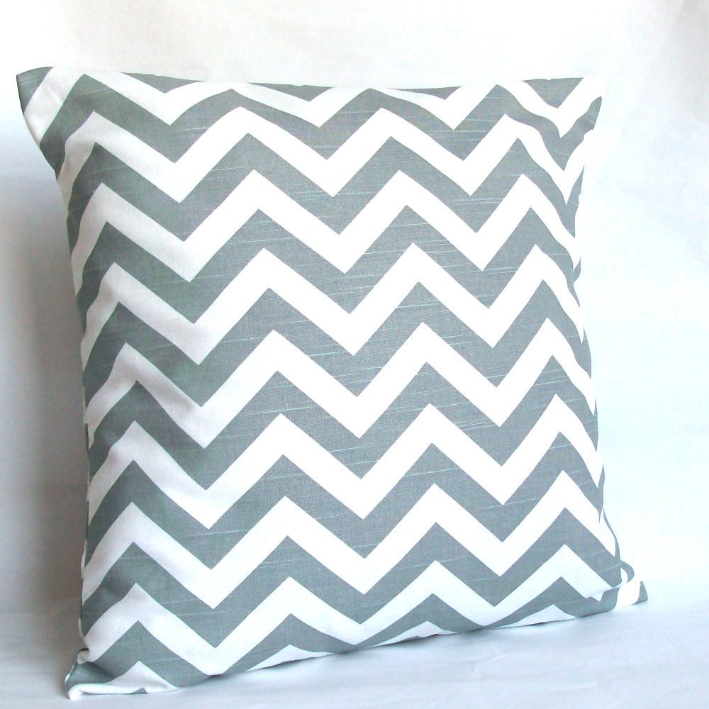 SALE Grey Pillow Covers - TWO 16x16 or 14x14 inch Chevron Decorative Cushion Covers - Gray White Zig Zag