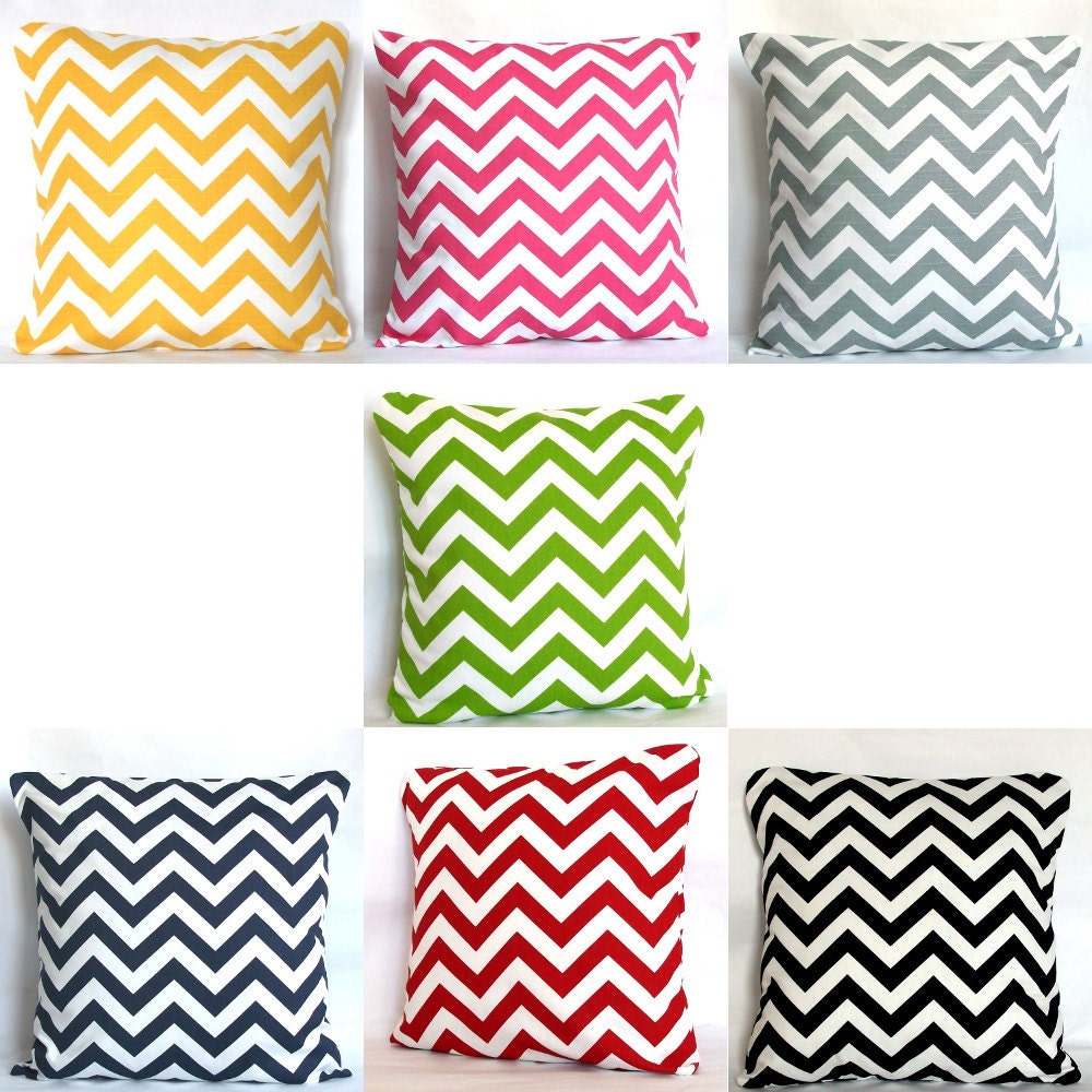 Red Pillow Covers - TWO 18x18 Inch Chevron Decorative Throw Cushion Covers - Red Zig Zag on White or Natural