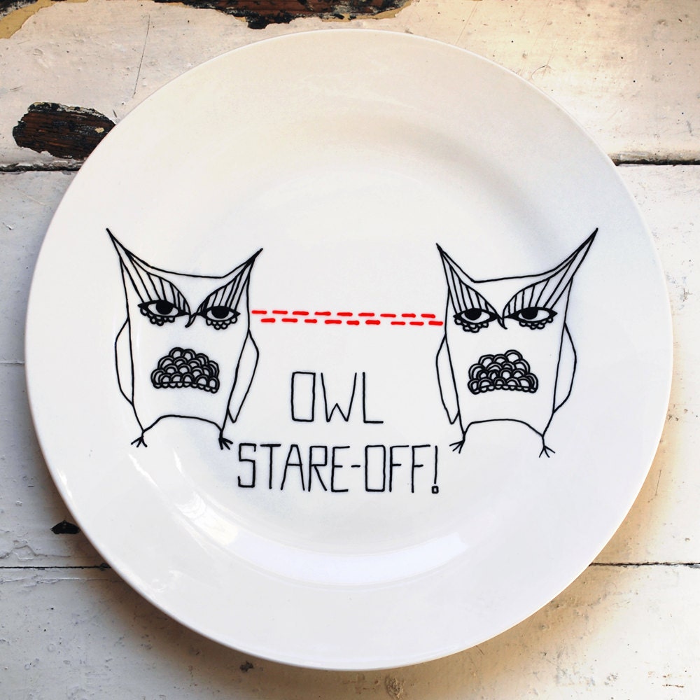 Owl Stare-Off - Hand Illustrated Plate