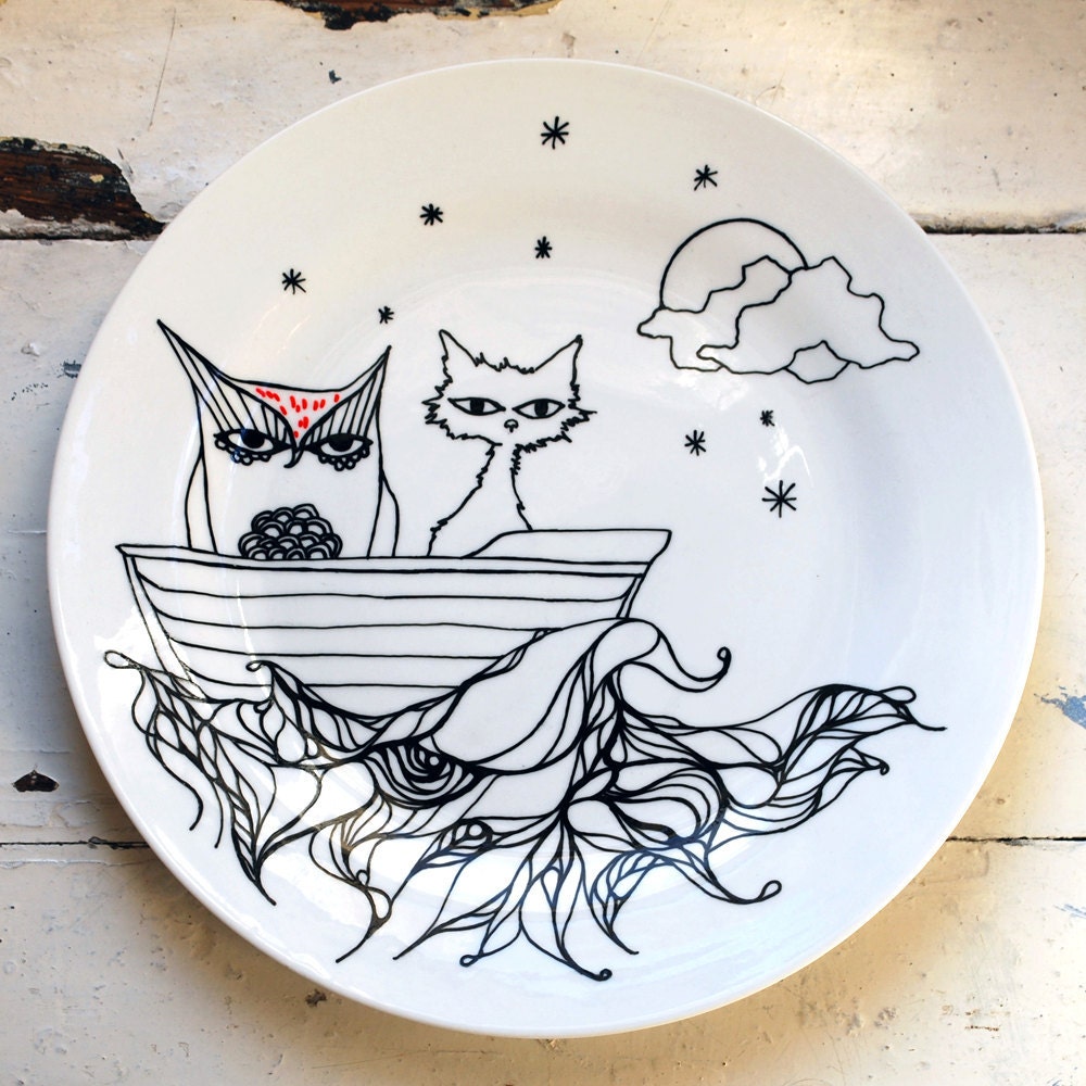 Owl & the Pussy Cat Hand Drawn Plate