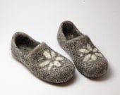 Felted wool clogs grey Lithuanian Star - handmade organic wool felt slippers - all sizes made to order