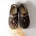 Felted wool clogs brown with Lithuanian folk motives - hand felted eco slippers