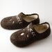 Felted wool clogs brown with Lithuanian folk motives - hand felted eco slippers